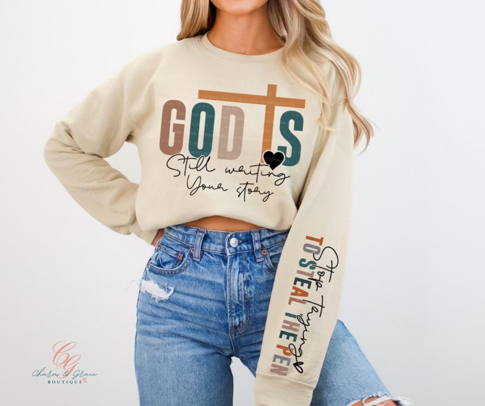 God Is Still writing your story Stop Trying To Steal The Pen - Christian Faith Graphic Top