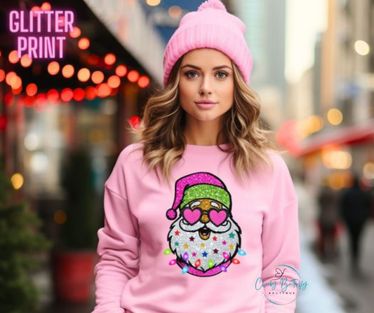 Santa Glitter Print Graphic Top