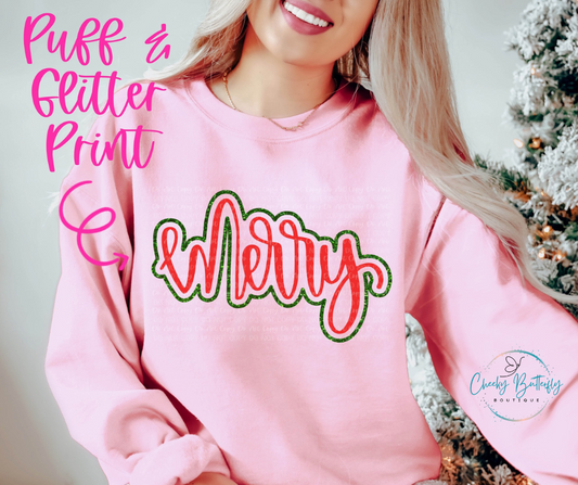 Merry Puff & Glitter Graphic Top