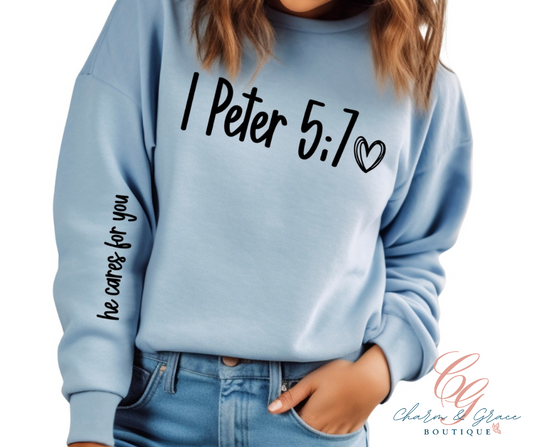 He cares for you 1 Peter5:7 - Christian Faith Graphic Top