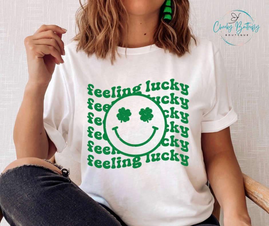 Feeling lucky smile St. Patricks Day graphic top 
