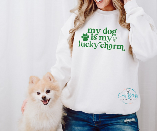 My dog is my lucky charm t-shirt - love my dog - graphic top St. Patricks Day